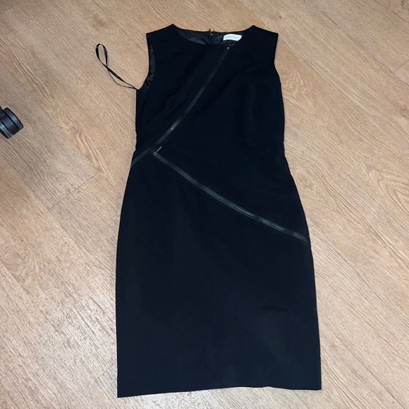 Calvin Klein black midi cocktail dress with decorative zippers - Picture 1 of 2